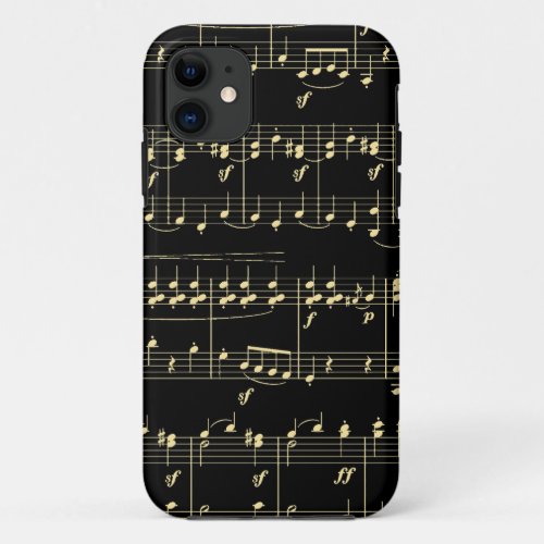 Golden Music on Black  iPhone 11 Case