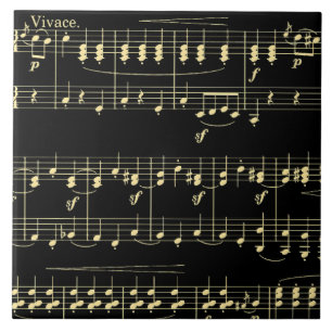 Golden Music on Black  Ceramic Tile