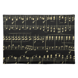 Golden Music on Black Cloth Placemat