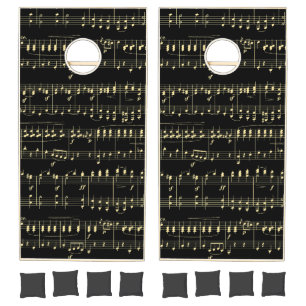 Golden Music on Black Cornhole Set
