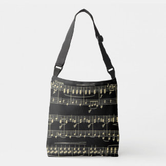 Golden Music on Black  Crossbody Bag