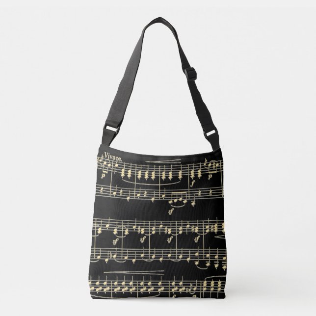 Golden Music on Black  Crossbody Bag (Front)