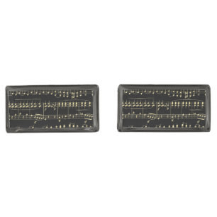 Golden Music on Black Cufflinks