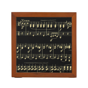 Golden Music on Black Desk Organizer