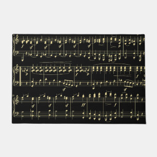 Golden Music on Black  Doormat
