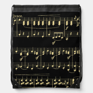 Golden Music on Black Drawstring Bag