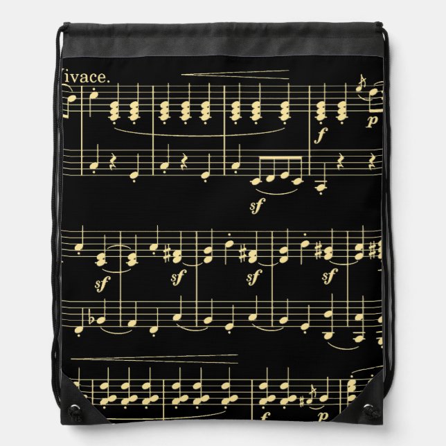 Golden Music on Black  Drawstring Bag (Front)