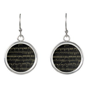 Golden Music on Black Earrings