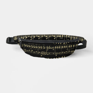 Golden Music on Black  Fanny Pack