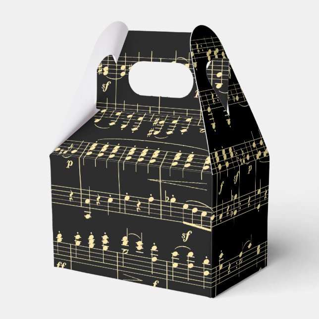 Golden Music on Black  Favor Boxes (Front Side)