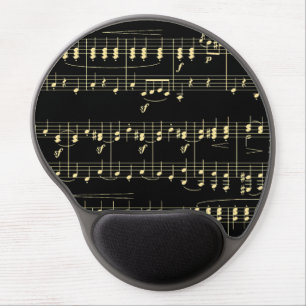 Golden Music on Black Gel Mouse Pad