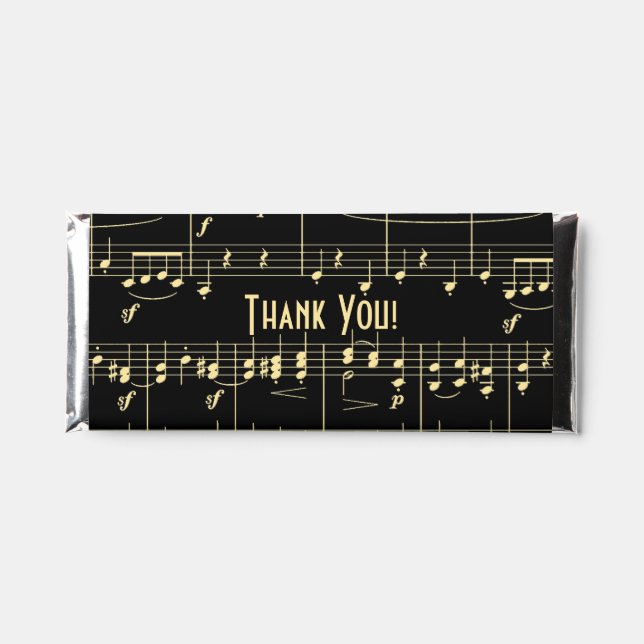 Golden Music on Black  Hershey Bar Favors (Front)
