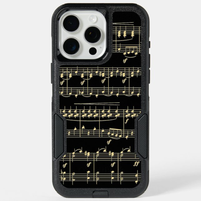 Golden Music on Black  iPhone 15 Pro Max Case (Back)