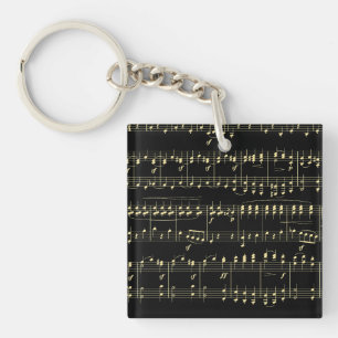 Golden Music on Black  Keychain