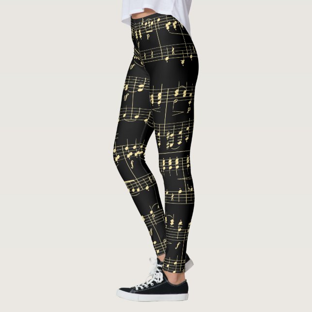 Golden Music on Black  Leggings (Left)