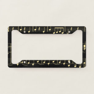 Golden Music on Black  License Plate Frame