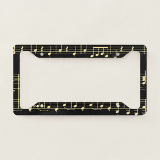 Golden Music on Black License Plate Frame