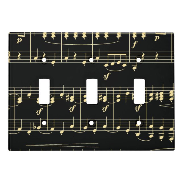 Golden Music on Black  Light Switch Cover (Front)