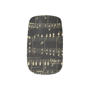 Golden Music on Black Minx Nail Art