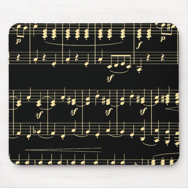 Golden Music on Black  Mouse Pad (Front)
