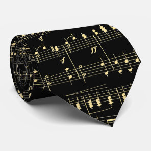 Golden Music on Black  Neck Tie