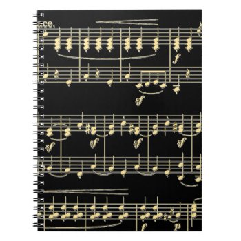 Golden Music On Black  Notebook by LwoodMusic at Zazzle