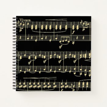 Golden Music On Black  Notebook by LwoodMusic at Zazzle