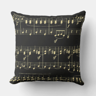 Golden Music on Black  Outdoor Pillow