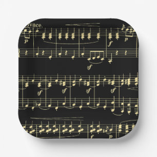 Golden Music on Black Paper Plates
