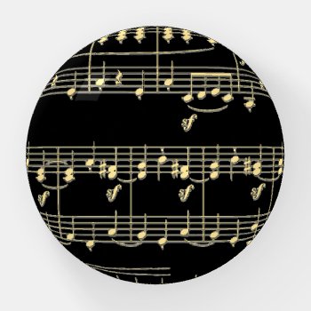 Golden Music On Black  Paperweight by LwoodMusic at Zazzle
