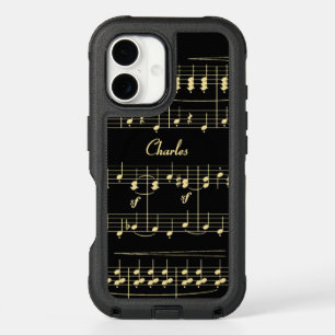Golden Music on Black Personal Name iPhone 16 Case
