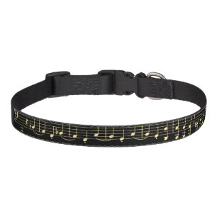 Golden Music on Black Pet Collar