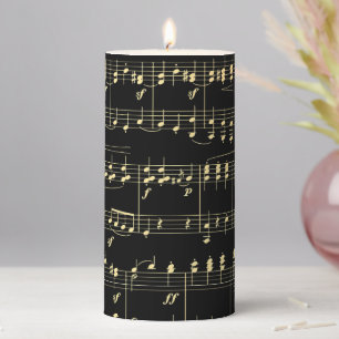 Golden Music on Black  Pillar Candle