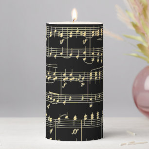 Golden Music on Black Pillar Candle
