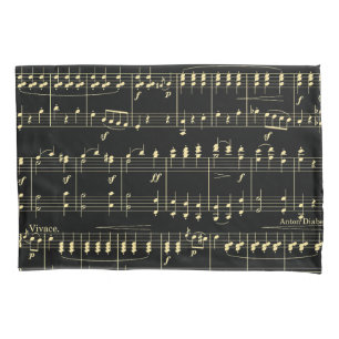 Golden Music on Black Pillow Case