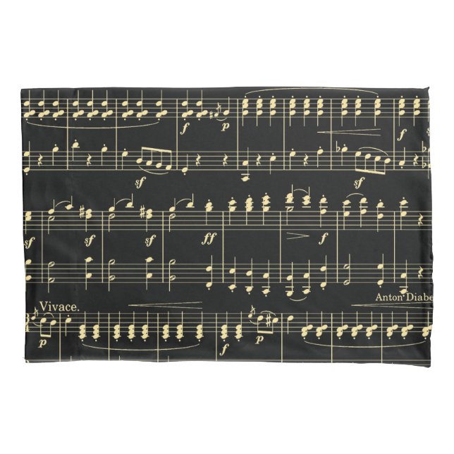 Golden Music on Black  Pillow Case (Front)