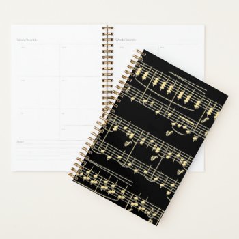 Golden Music On Black  Planner by LwoodMusic at Zazzle