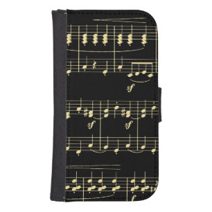 Golden Music on Black Galaxy S4 Wallet Case