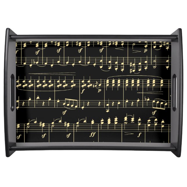 Golden Music on Black  Serving Tray (Front)