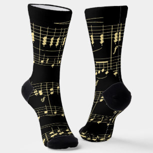 Golden Music on Black  Socks