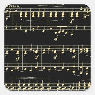 Golden Music on Black Square Sticker