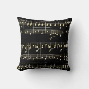 Golden Music on Black Throw Pillow