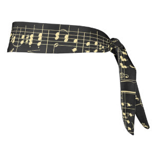 Golden Music on Black Tie Headband