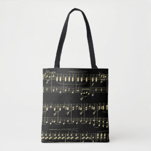 Golden Music on Black Tote Bag