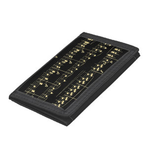 Golden Music on Black Trifold Wallet