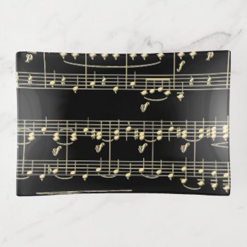 Golden Music On Black  Trinket Tray by LwoodMusic at Zazzle