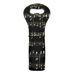 Golden Music on Black  Wine Bag