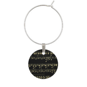 Golden Music on Black Wine Charm