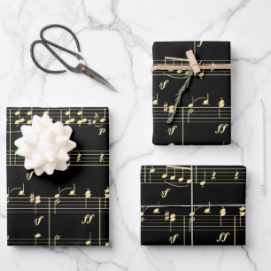Golden Music on Black Wrapping Paper Sheets