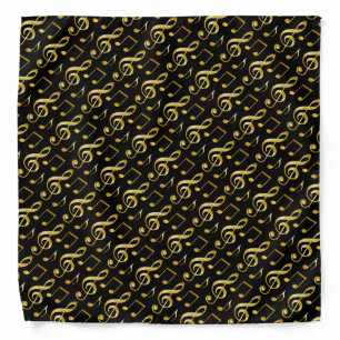 golden music pattern on black bandana